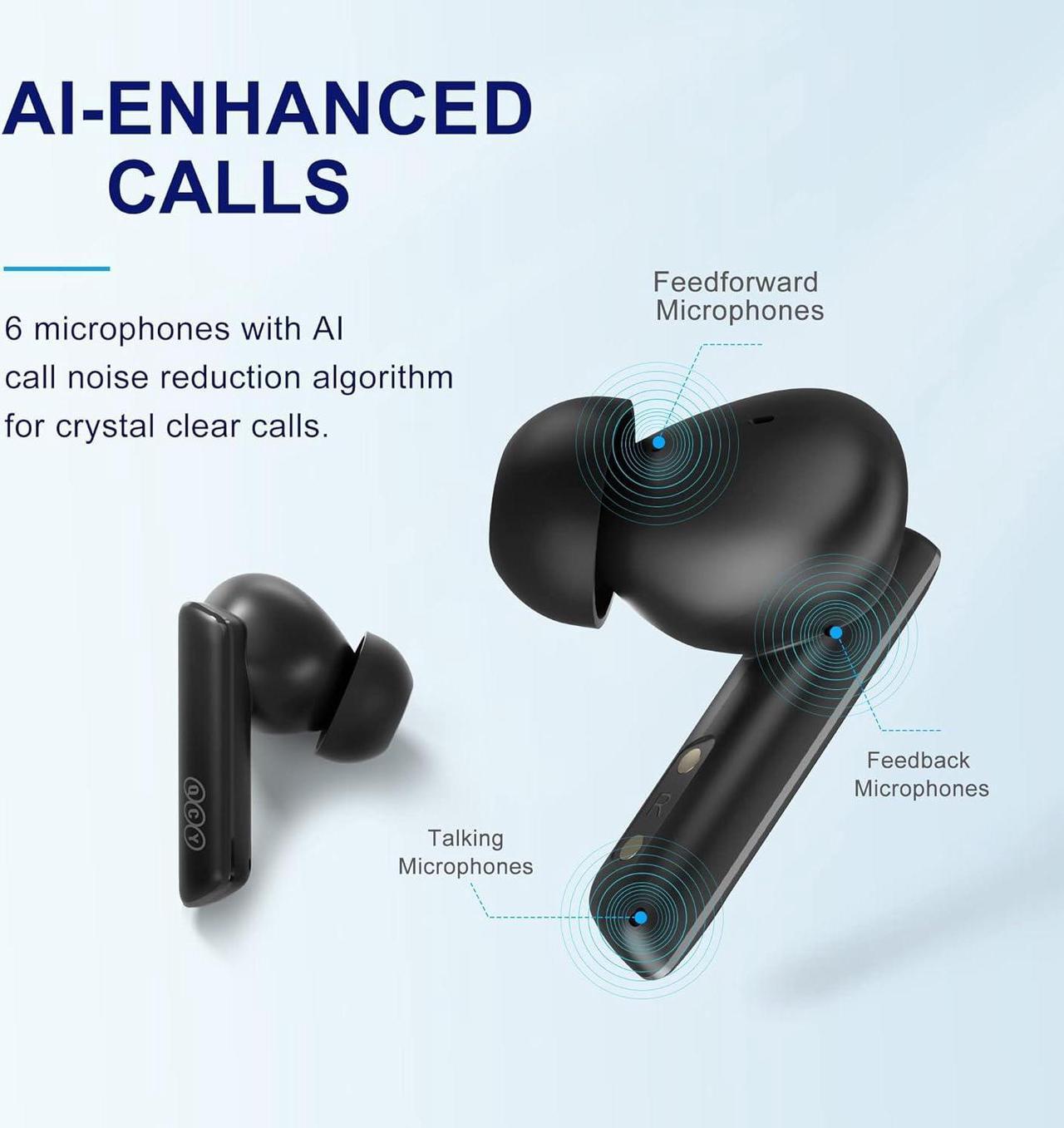 Alt view image 5 of 7 - QCY HT05 Multi-Mode Active Noise Cancelling Wireless Earbuds, AI-Enhanced Calls Bluetooth Headphones with 6 Mics, Anti-Wind Noise, Transparency, App for Custom EQ, 30H Playtime, Bluetooth 5.2