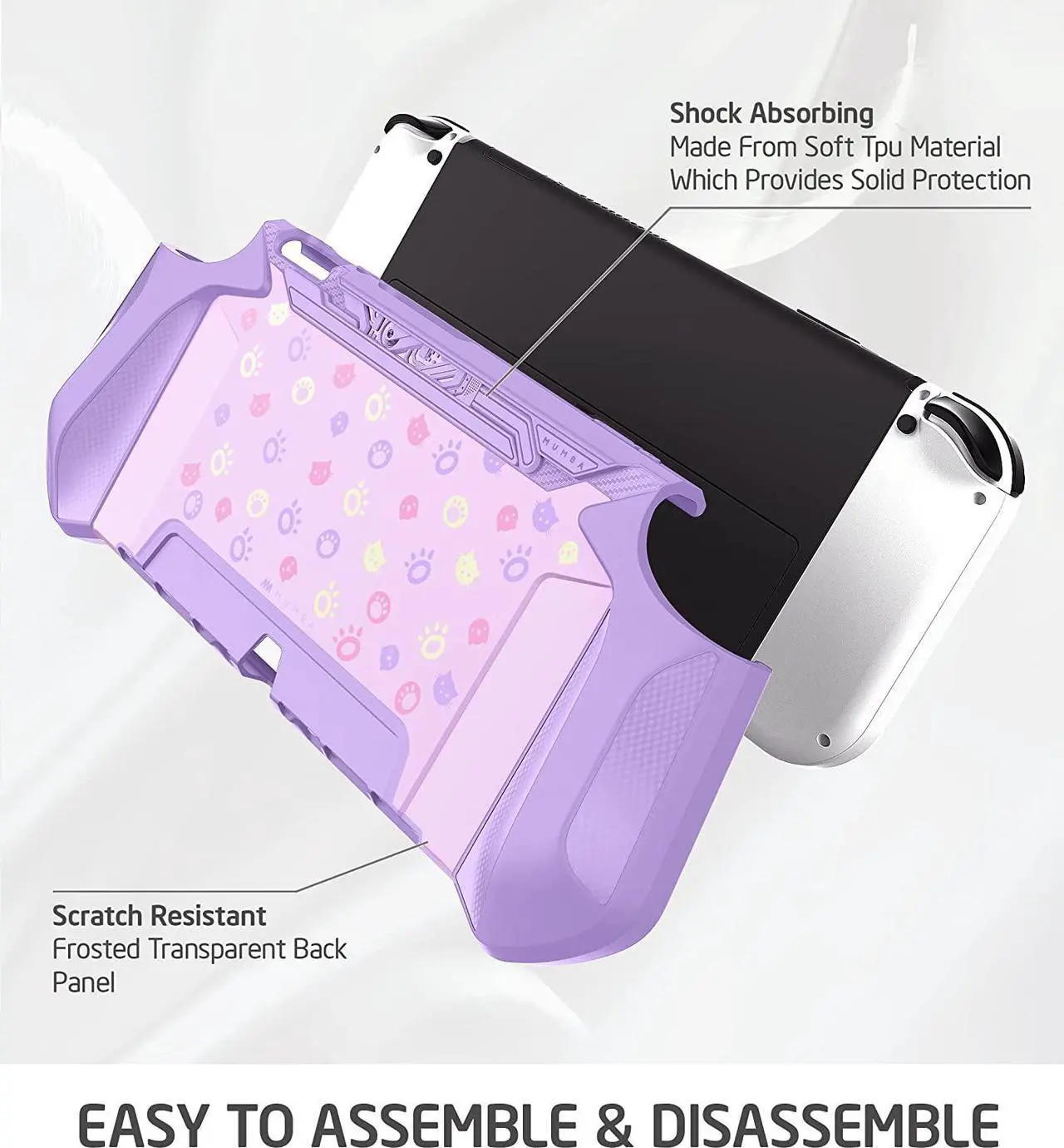 Alt view image 4 of 7 - Mumba Dockable Case for Nintendo Switch OLED 2021, [Blade Series] TPU Grip Protective Cover Accessories Compatible with Nintendo Switch OLED and Joy-Con Controller (BBPurple)