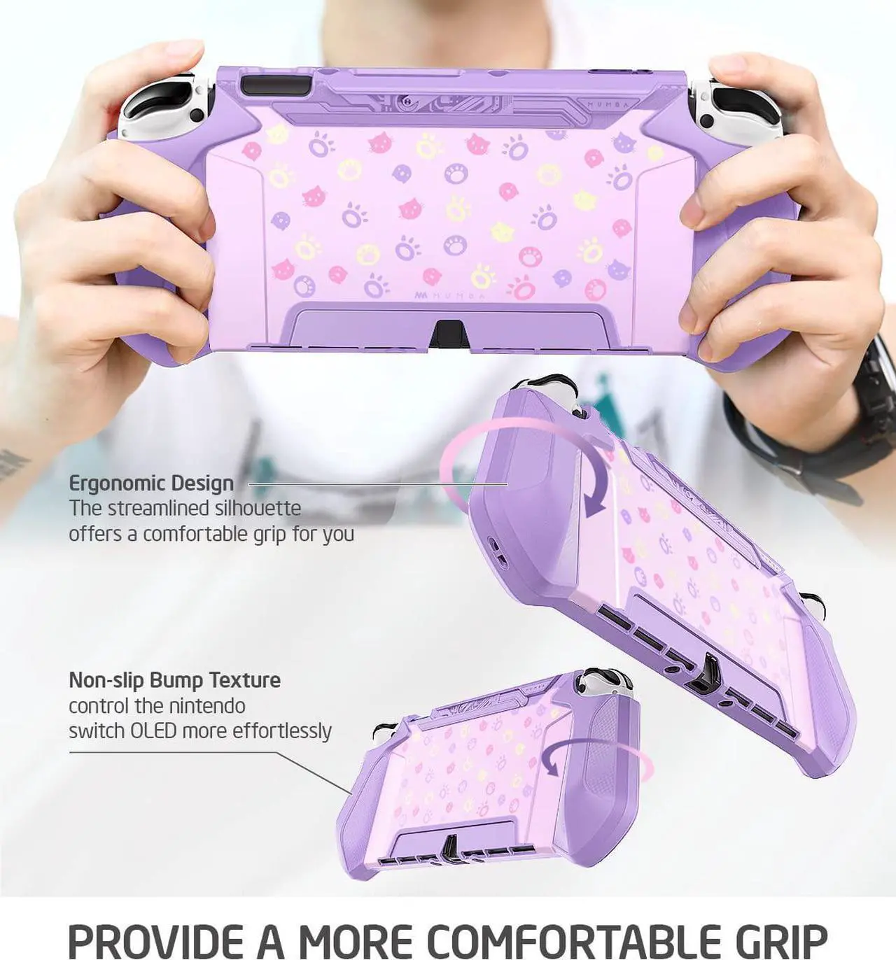 Alt view image 6 of 7 - Mumba Dockable Case for Nintendo Switch OLED 2021, [Blade Series] TPU Grip Protective Cover Accessories Compatible with Nintendo Switch OLED and Joy-Con Controller (BBPurple)