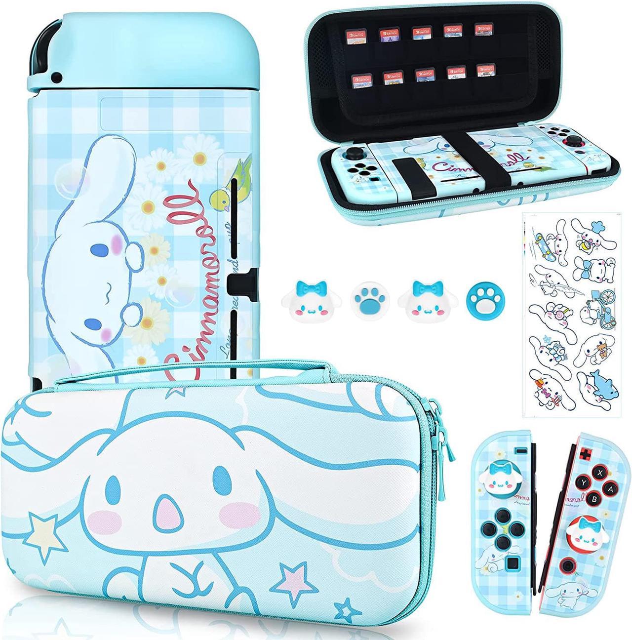 DLseego Cartoon Dog Switch Case Set Blue Carrying Case with 12 Slots Cute TPU Protective Case Soft Cover with 4PCS Lovely Puppy & Claw Thumb Grips Caps and 1PCS Kawaii Sticker for Switch 2017