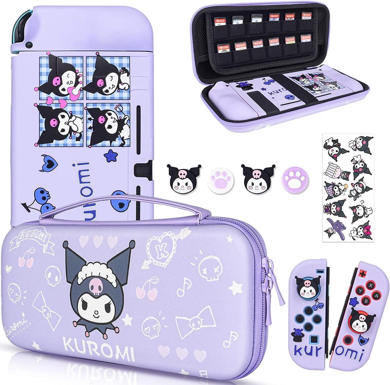 DLseego Little Evil Rabbit Switch Case Set Purple Carrying Case with 12 Slots Cute Silicone Protective Case Soft Cover with 4PCS Lovely Thumb Grips Caps and 1PCS Kawaii Sticker