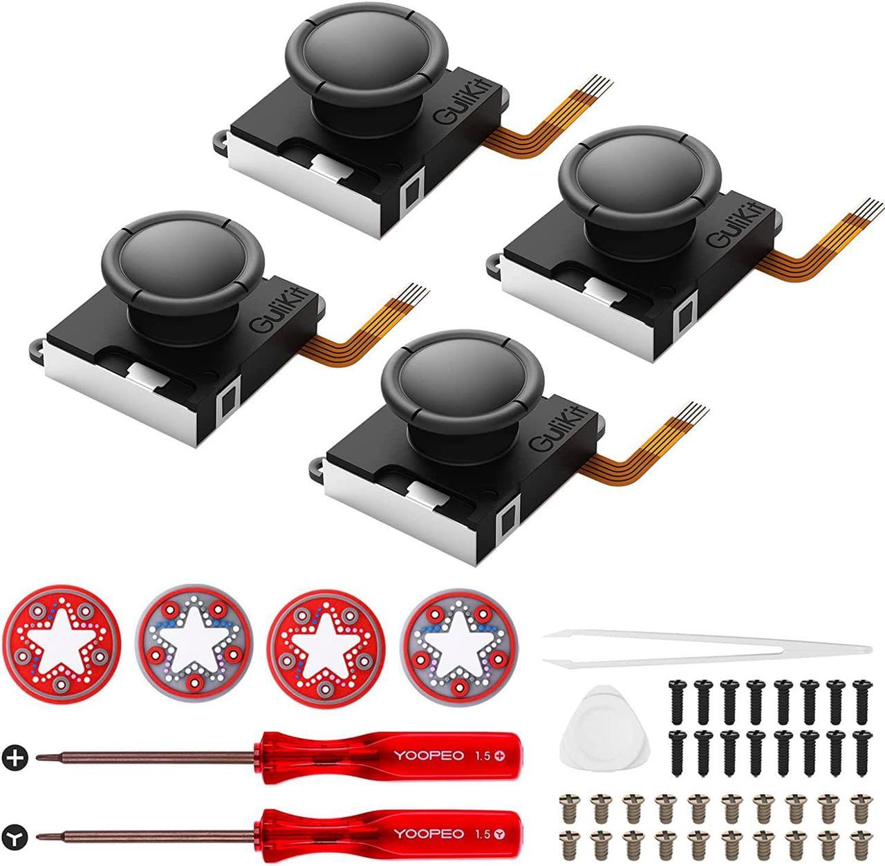 GuliKit Switch Joystick Replacement(Latest Batch), No Drift, ThumbStick for Switch Joycon Controller&Switch OLED/Switch Lite(4 Pairs),Left/Right Hall Sensor Joystick Repair Kit/Tools,Thumbstick Caps