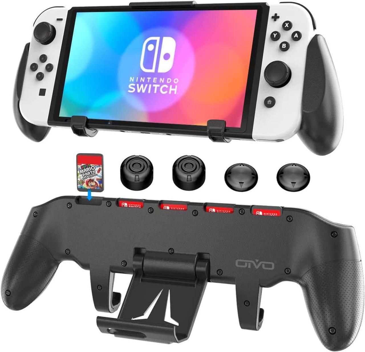 Switch Pro Grip with Upgraded Adjustable Stand for Nintendo Switch, OIVO Asymmetrical Grip with Upgraded Adjustable Stand/Cartridge Holders and 5 Game Slots- 4 Thump Caps Included