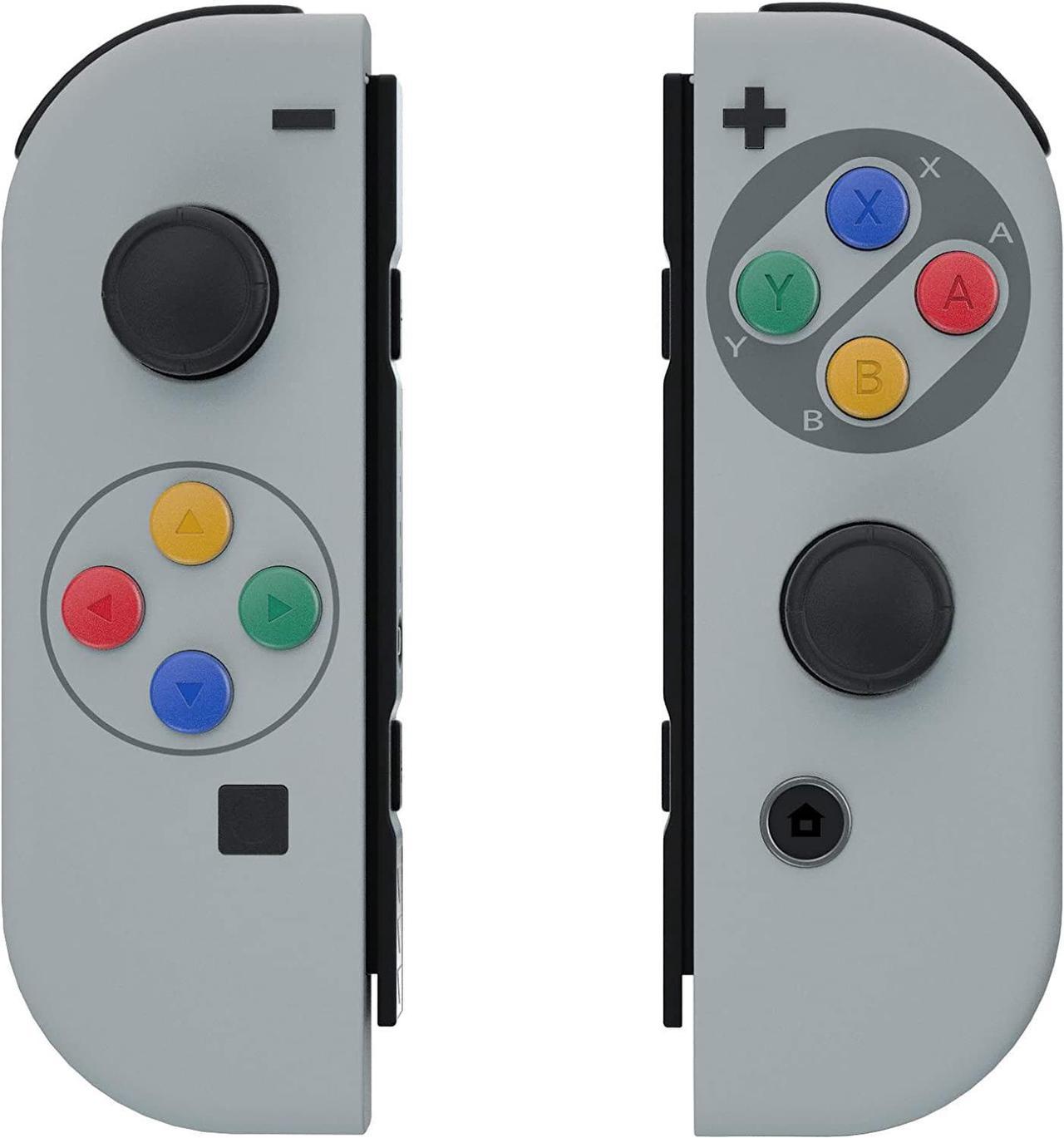 eXtremeRate Soft Touch SFC SNES Classic EU Style Joycon Handheld Controller Housing Coloful Buttons, Replacement Shell Case for Nintendo Switch & Switch OLED Joy-Con  Joycon and Console NOT Included