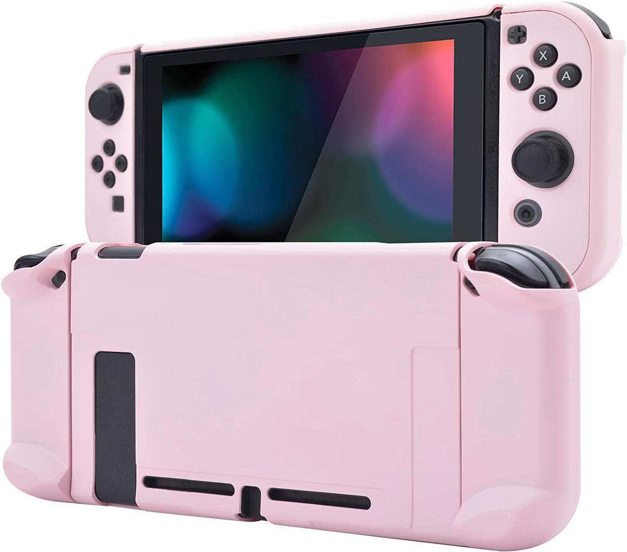 eXtremeRate PlayVital Back Cover for Nintendo Switch Console, NS Joycon Handheld Separable Protector Hard Shell, Soft Touch Dockable Protective Case for Nintendo Switch - Cherry Blossoms Pink