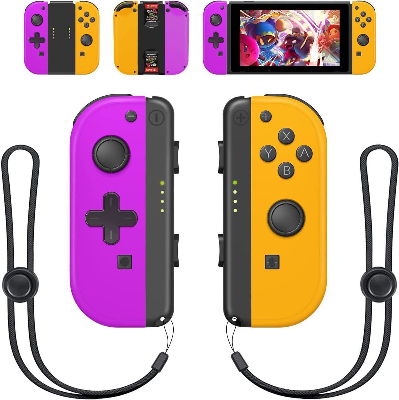 Wireless Joy Con Compatible for Nintendo Switch/OLED/Lite, Switch Joycon Support Wake-up Function and 6-Axis Gyro with Grip and Straps (Purple and Orange)