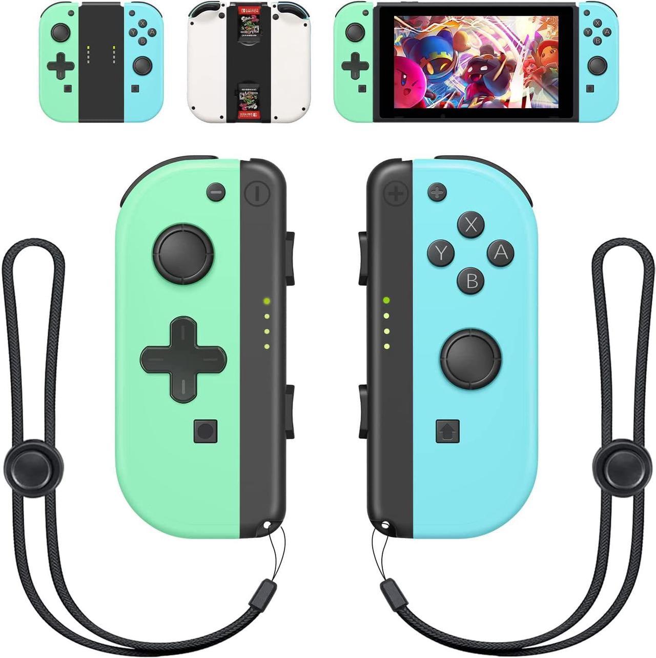 Wireless Joy Con Compatible for Nintendo Switch/OLED/Lite, Switch Joycon Support Wake-up Function and 6-Axis Gyro with Grip and Straps (Blue and Green)