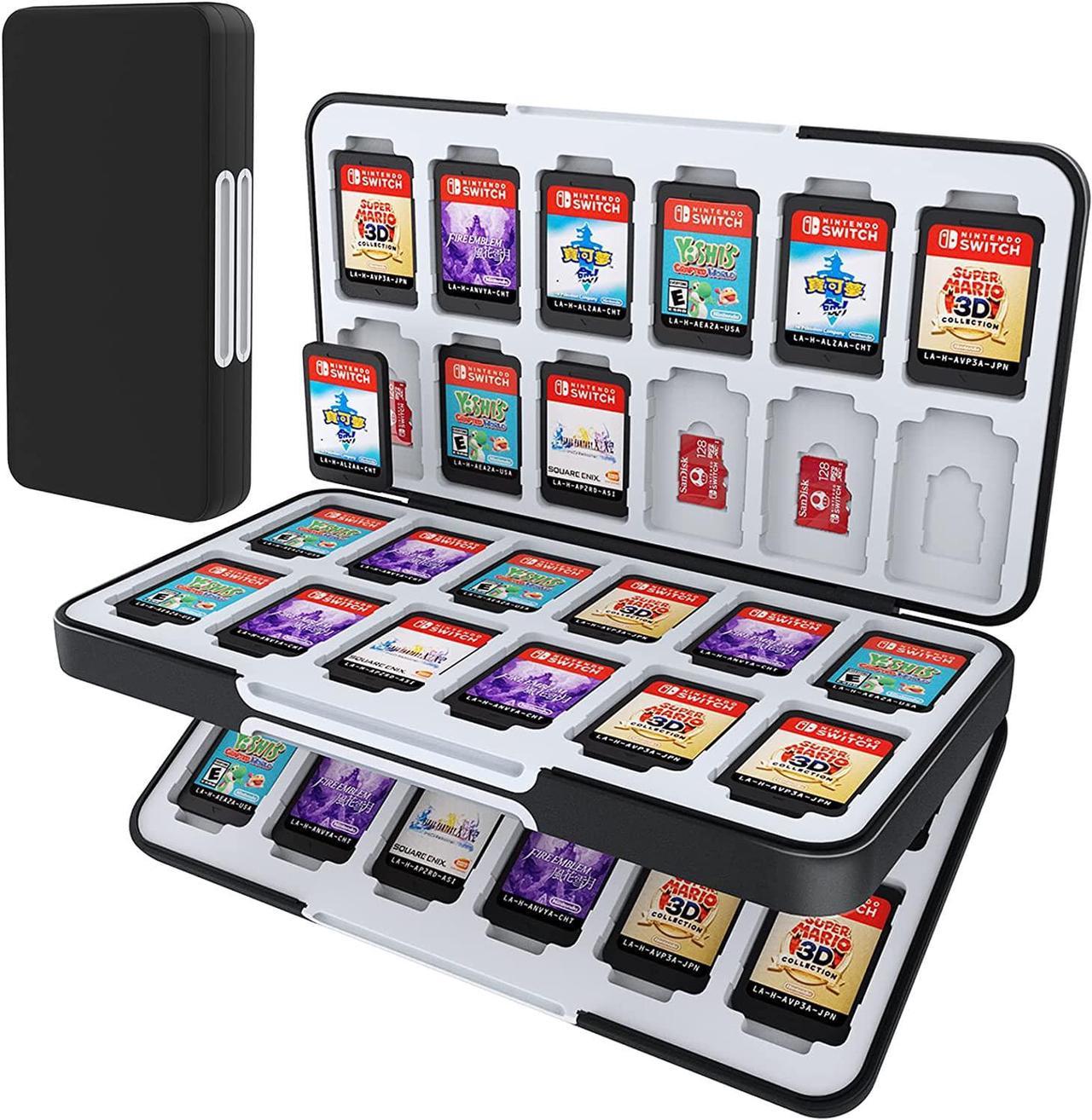 HEIYING Game Card Case for Nintendo Switch&Switch OLED,Portable Switch Lite Game Card Storage with 48 Game Card Slots and 24 Micro SD Card Slots. (Black)