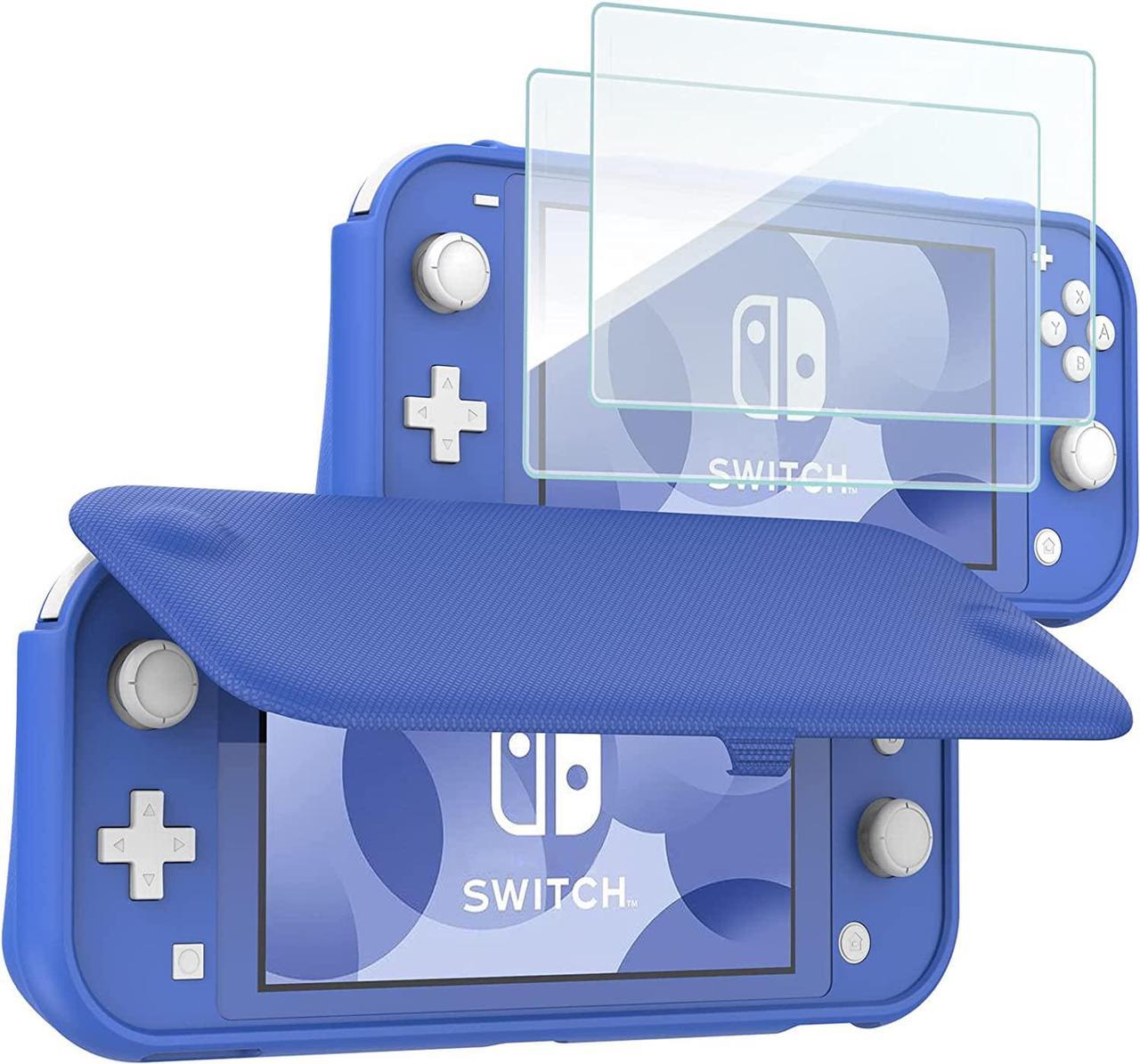 ProCase Flip Cover for Nintendo Switch Lite with 2 Pack Tempered Glass Screen Protectors, Slim Protective Flip Case with Magnetically Detachable Front Cover for Nintendo Switch Lite 2019 -Blue