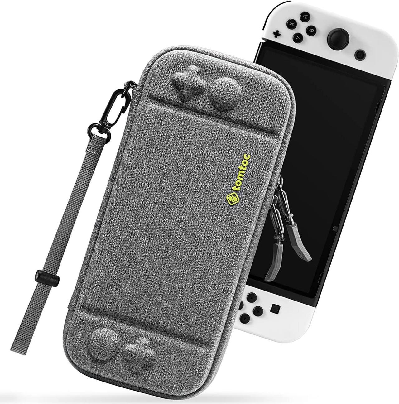 tomtoc Switch Case for Nintendo Switch OLED Model, Slim OLED Switch Sleeve with 10 Game Cartridges, Protective Switch Carry Case for Travel, with Original Patent and Military Level Protection, Gray