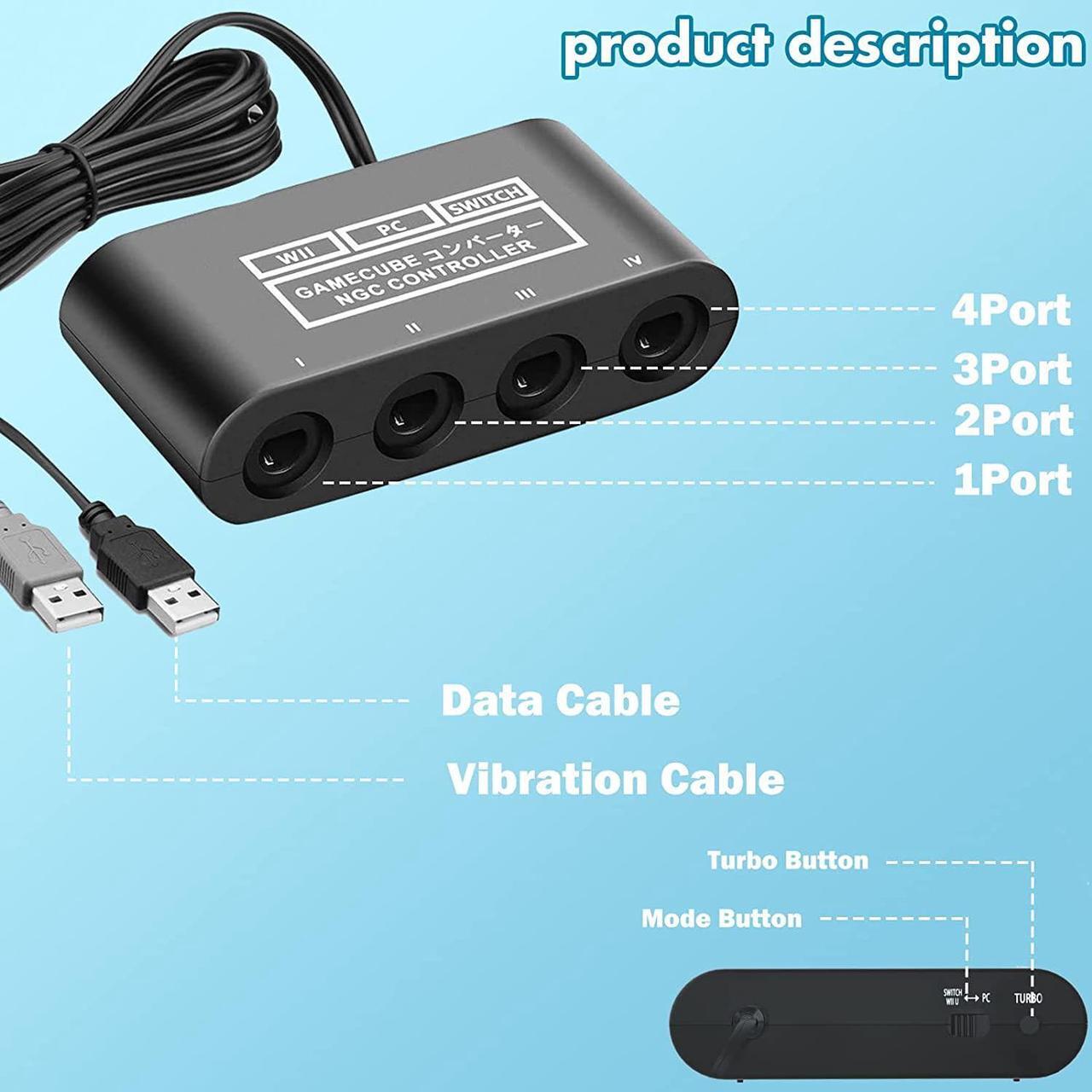 Alt view image 3 of 6 - Gamecube Controller Adapter for Switch Gamecube Adapter Wii U and PC, Super Smash Bros Choice Support Four Gamecube Controller and 70IN Long Cable