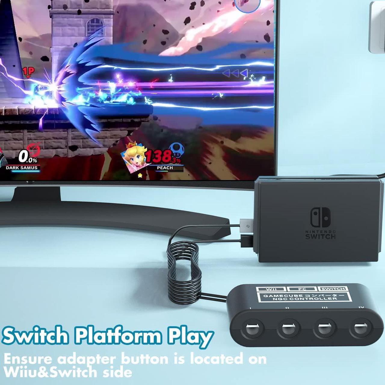 Alt view image 4 of 6 - Gamecube Controller Adapter for Switch Gamecube Adapter Wii U and PC, Super Smash Bros Choice Support Four Gamecube Controller and 70IN Long Cable