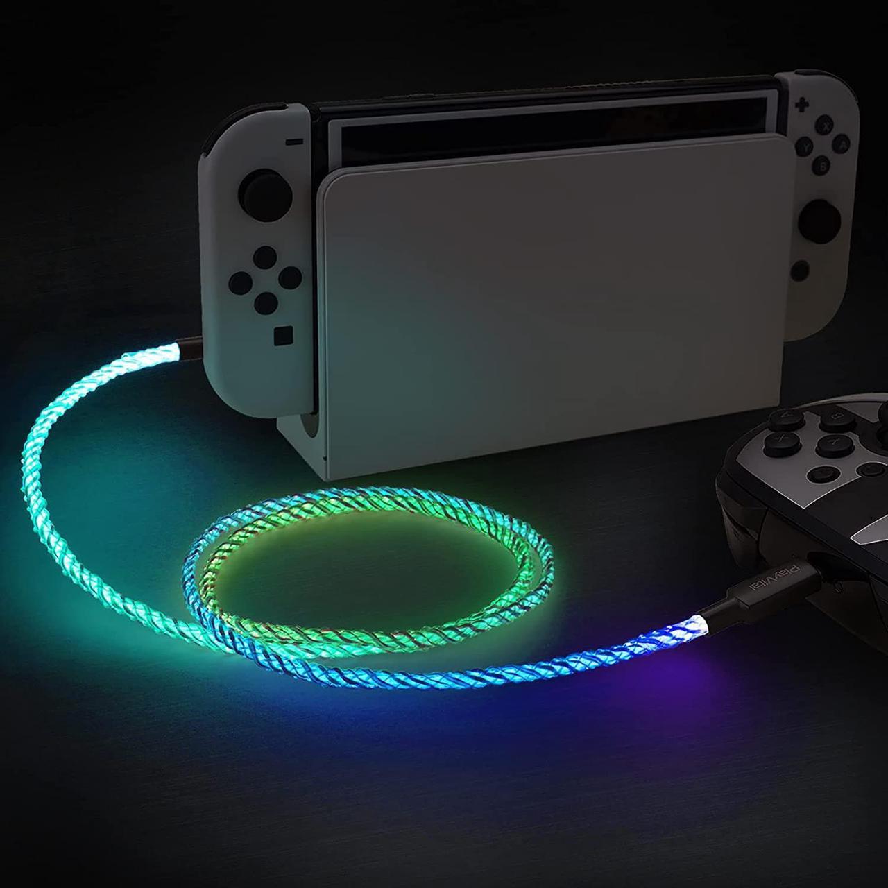 PlayVital 4.92FT Illuminated Charging Cable for Nintendo Switch OLED, USB Type C Charging Cord for ps5 Controller, LED Light Up Data Cord for Xbox Series X & S/Elite Series 2 / Switch Lite/Pro