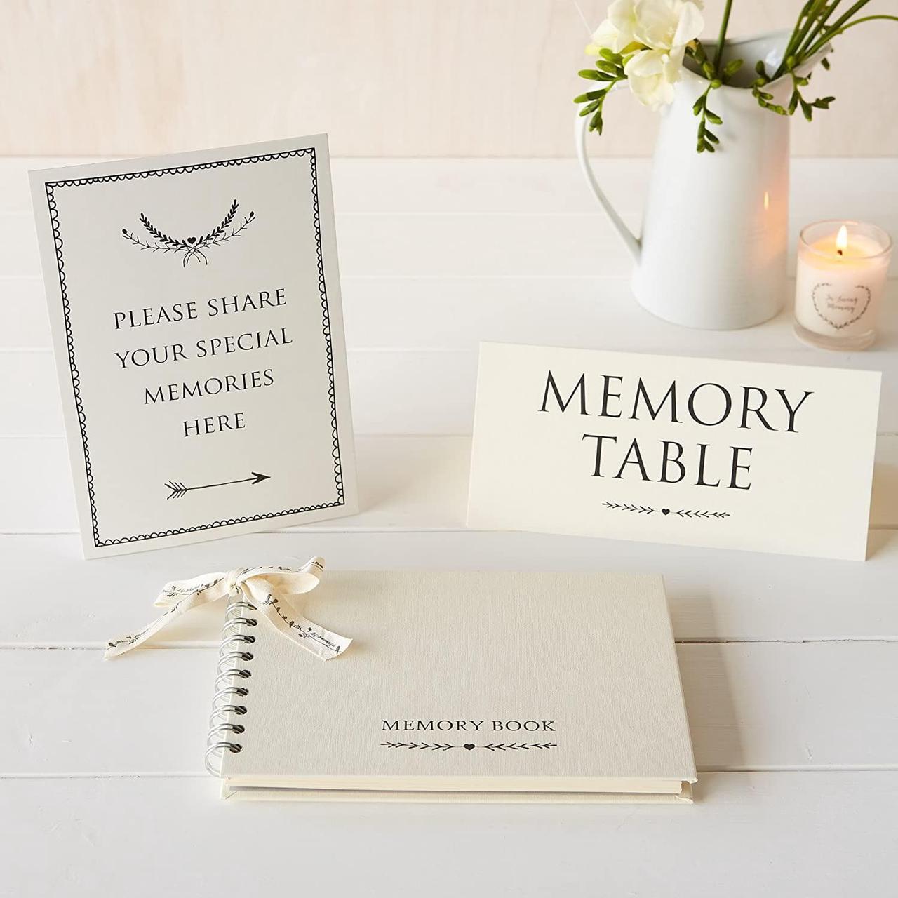 ANGEL & DOVE Luxury A5 Ivory Memory Book & 2 Sign Set (8" x 6") - for Funeral, Remembrance, Condolence, Celebration of Life