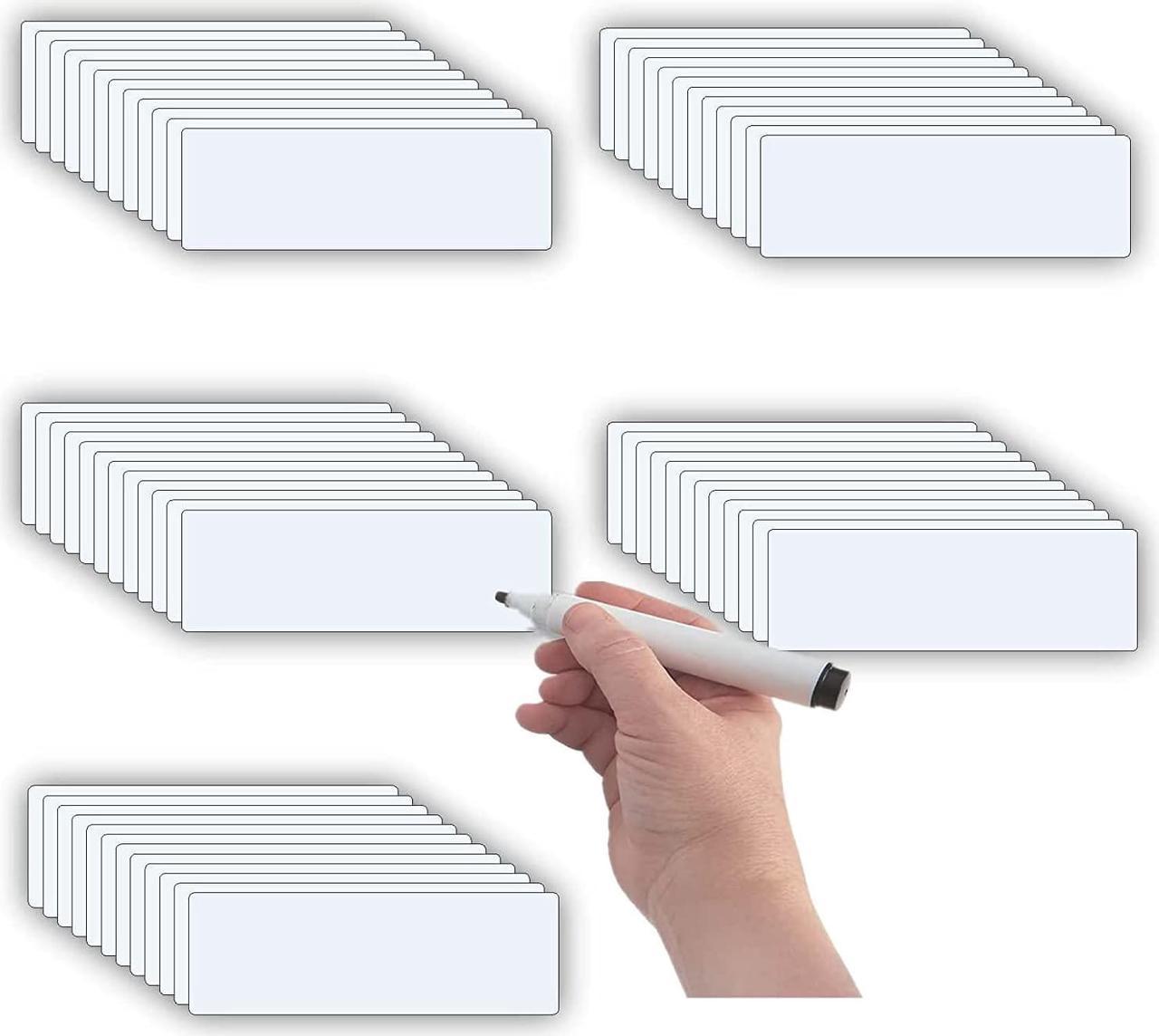 STTMGN Dry Erase Magnetic Labels (1x3",Pack of 60),Write On Magnets Sticker,Real Waterproof/Reusable for Classroom&Office&Cabinet&whiteboard&Fridge&More (White)