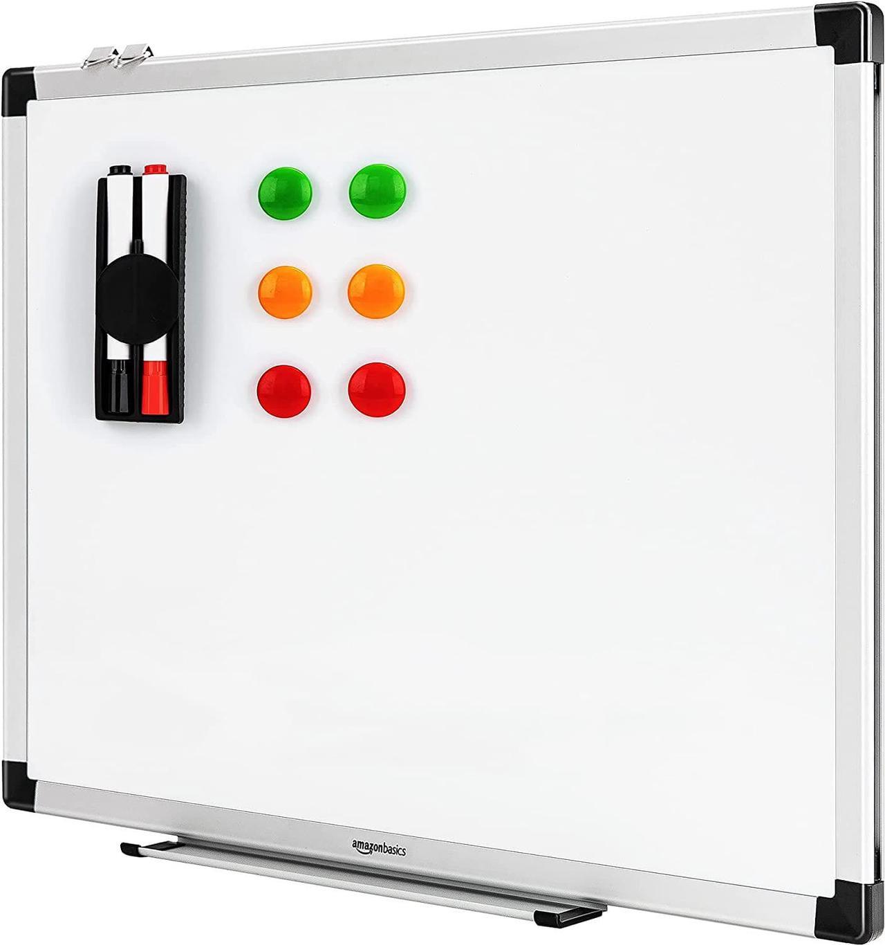 Basics Whiteboard Drywipe Magnetic with Pen Tray and Aluminium Trim, 60 cm x 45 cm (WxH)