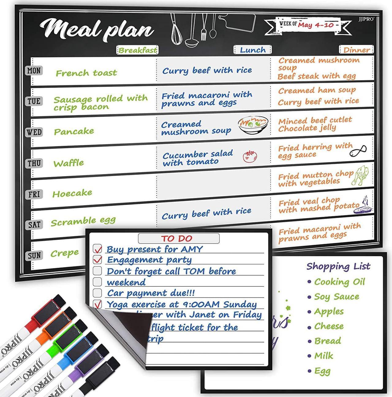 Magnetic Meal Planning Whiteboard - 14.5x11" Weekly Menu Board for Fridge - 7.5x5.5" Notes - 7.5"x5.5" Whiteboard for Kitchen Refrigerator - Whiteboard Chalkboard Magnet Set