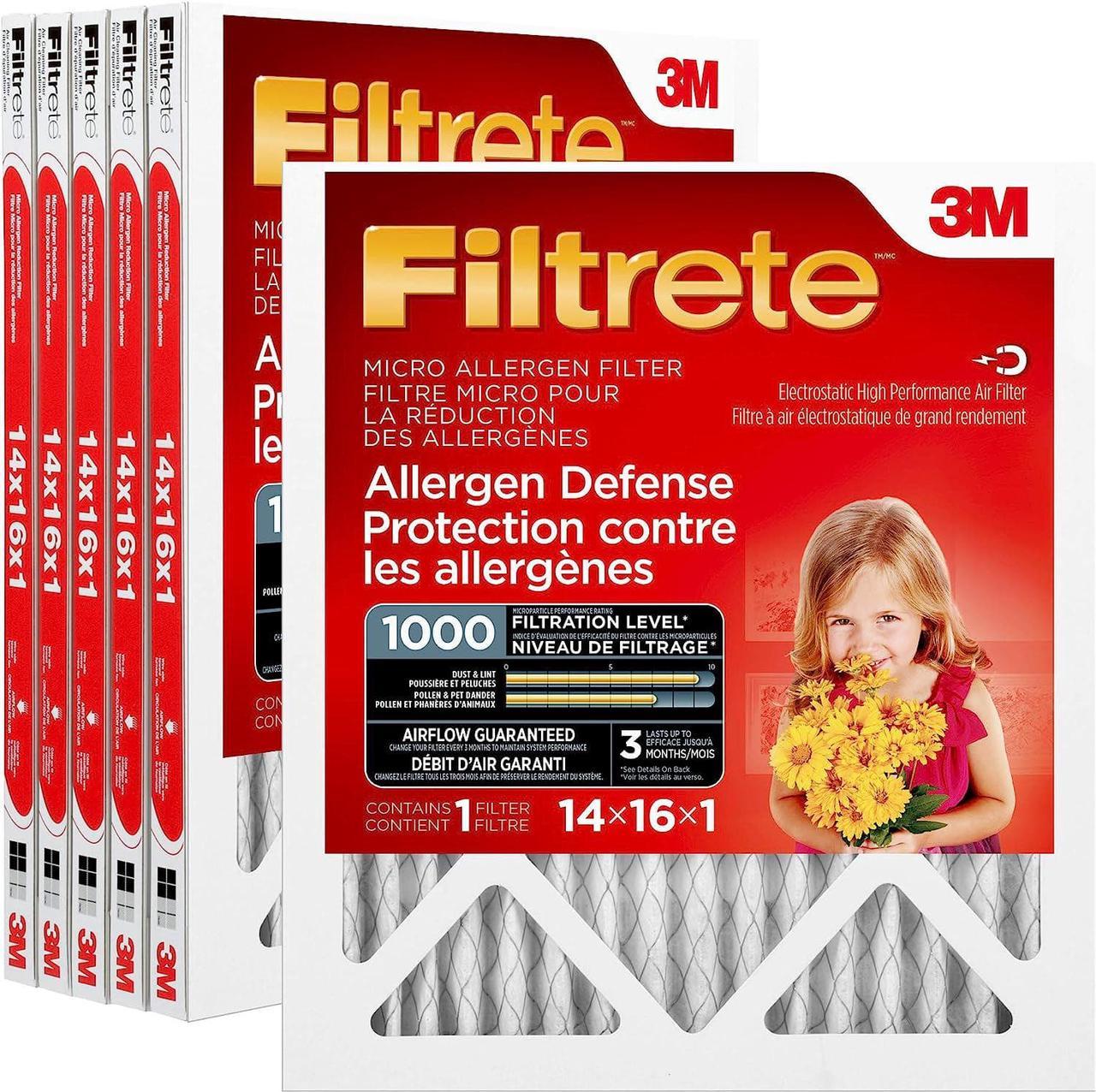 Filtrete 14x16x1 MPR 1000 Pleated AC Furnace Air Filter 6-Pack - Micro Allergen Defense