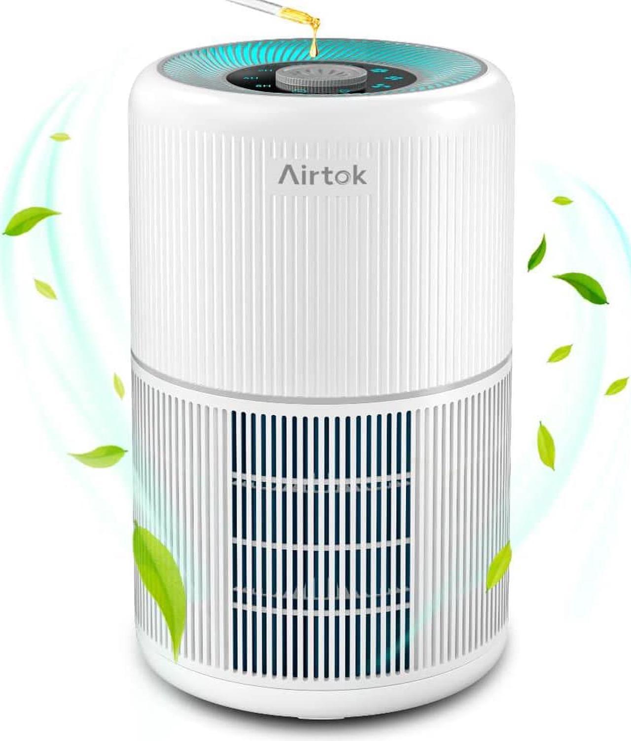 AIRTOK Air Purifiers for Bedroom Home, H13 True HEPA Air Filter for Smoke, Dust, Odors, Pollen, Pet Dander 99.97% Removal, Air Purifiers Large Room with Fragrance Sponge, White