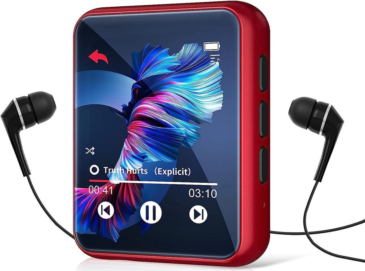 32GB MP3 Player Bluetooth 5.0 Full Touch Screen Color Screen Mini MP3 Player, HiFi Lossless Music Player with Speakers, FM Radio, Recording, Support up to 128GB (red)