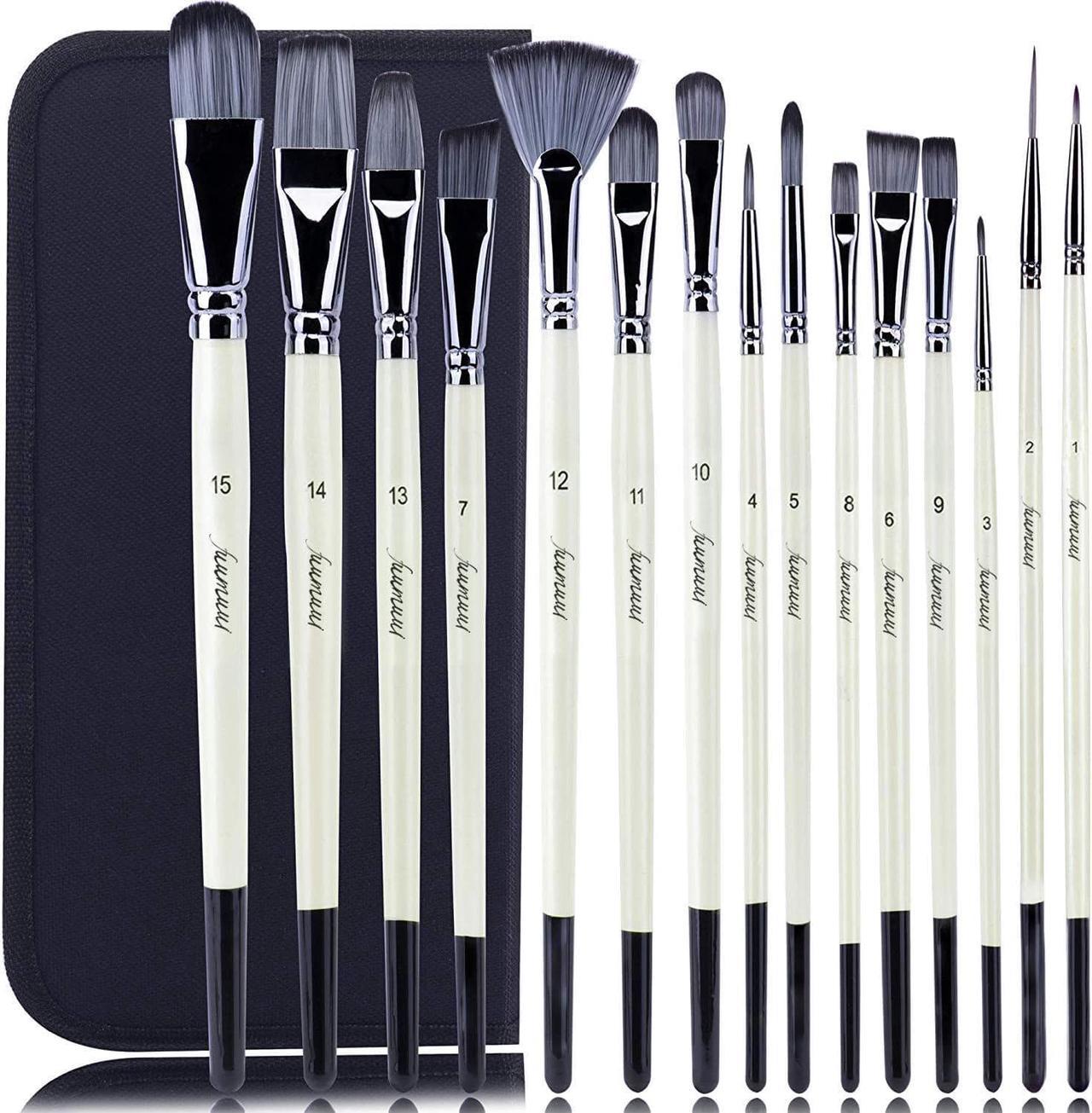 Artist Paint Brush Set-15pcs Professional Paint Brushes for Acrylic Painting Watercolor Oil Gouache for Artists, Adults & Kids Includes Pop-Up Carrying Case