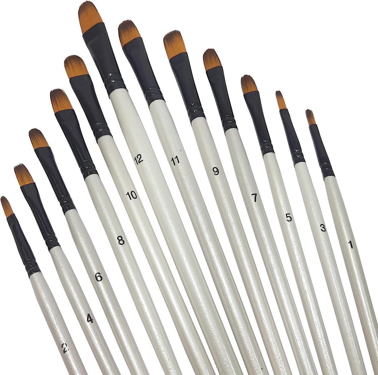 BrightCraft 12 Filbert Paint Brushes for Watercolor, Oil, Acrylic. 12 Sizes Paint Brush Set for Arts and Crafts.