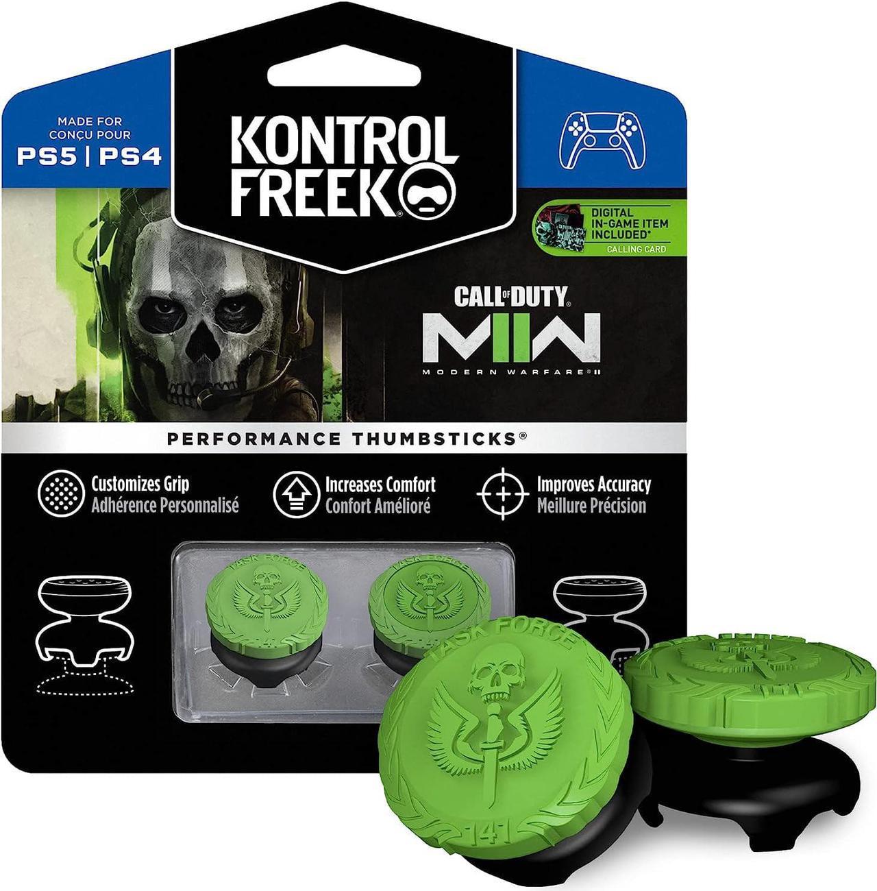 KontrolFreek Call of Duty: Modern Warfare II Performance Thumbsticks for Playstation 4 (PS4) and Playstation 5 (PS5) | 2 High-Rise, Hybrid/Flat | Black/Green