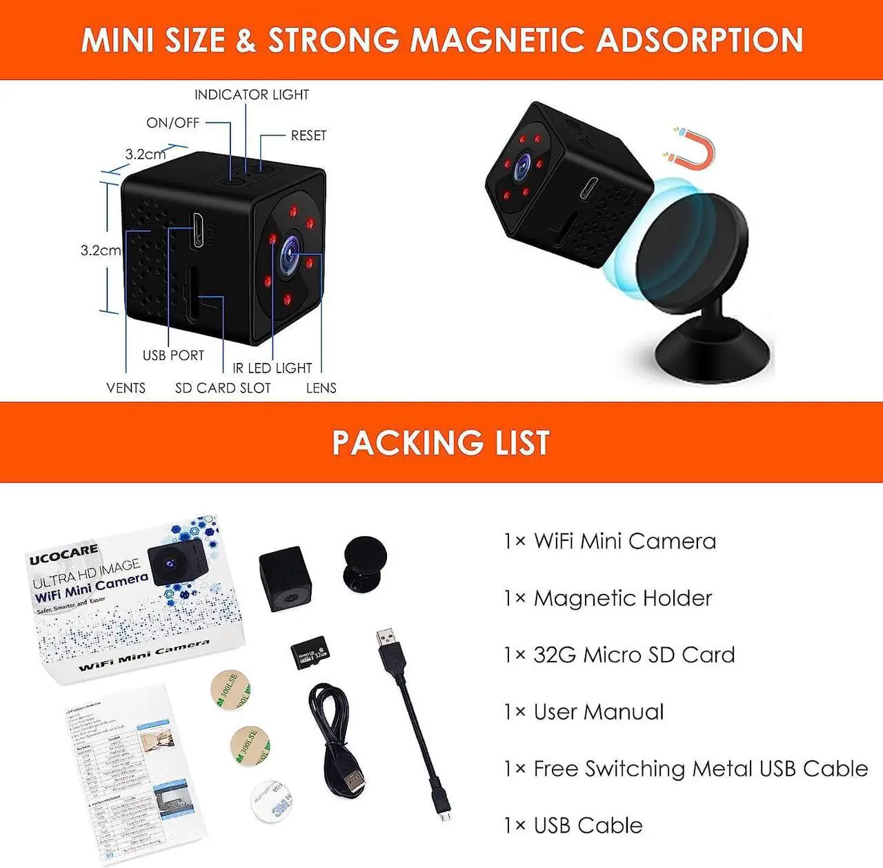 Alt view image 7 of 7 - 2022 Spy Camera WiFi Mini Hidden Camera, Nanny Cam, 4K Ultra HD Hidden Cameras for Home, Night Vision, Motion Detection Alarm, Small Body Camera, Mini Camera WiFi, Spy Cam (Free 32G SD Card Included)