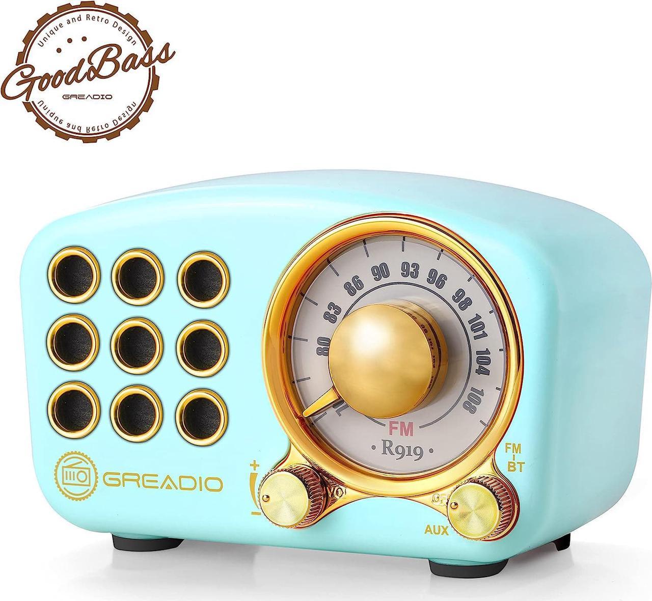 Retro Bluetooth Speaker, Vintage Radio-Greadio FM Radio with Old Fashioned Classic Style, Strong Bass Enhancement, Loud Volume, Bluetooth 5.0 Wireless Connection, TF Card and MP3 Player (Blue)