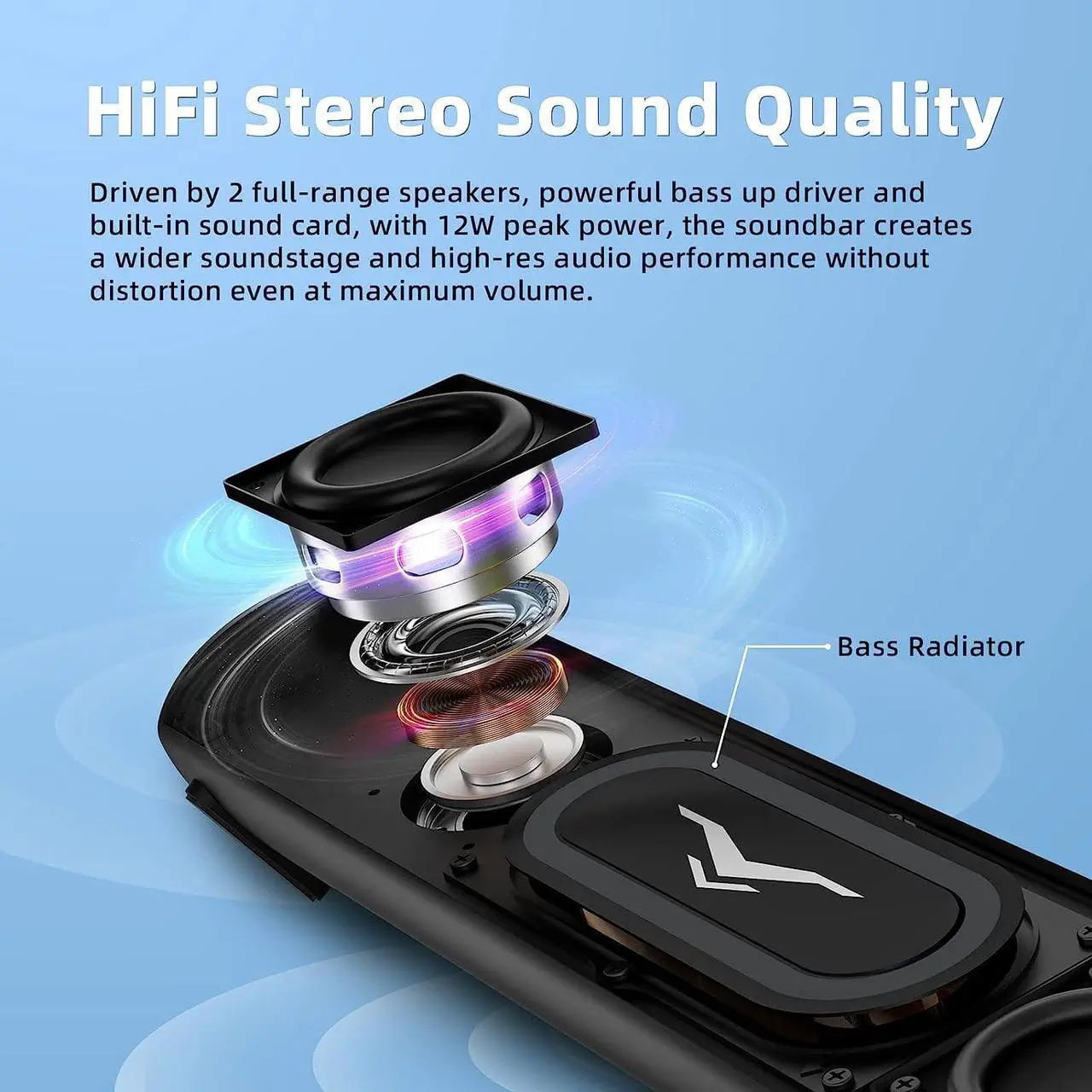 Alt view image 3 of 6 - Computer Speakers, Dynamic RGB Computer Sound Bar, HiFi Stereo Bluetooth 5.3 & USB Plug-N-Play, USB Powered Computer Speakers for Desktop, PC, Laptop, Monitor, Projector, Gaming, with 3.5mm Aux Cable