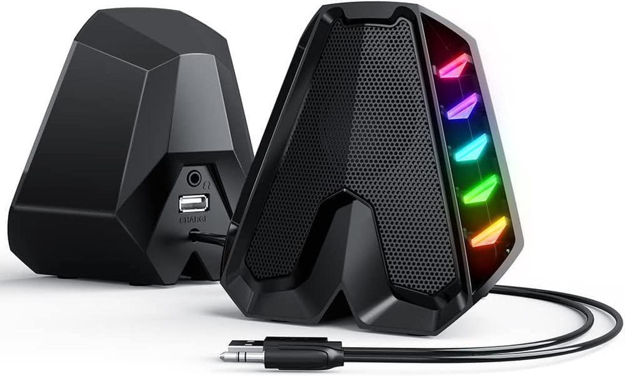 WolfLawS GS04 Computer Speakers,RGB PC Wired Speakers with Subwoofer, USB-Powered Computer Speakers for Desktop with Bass Diaphragms Stereo, Small Gaming Speakers for PC Computer Laptop Mini Monitor