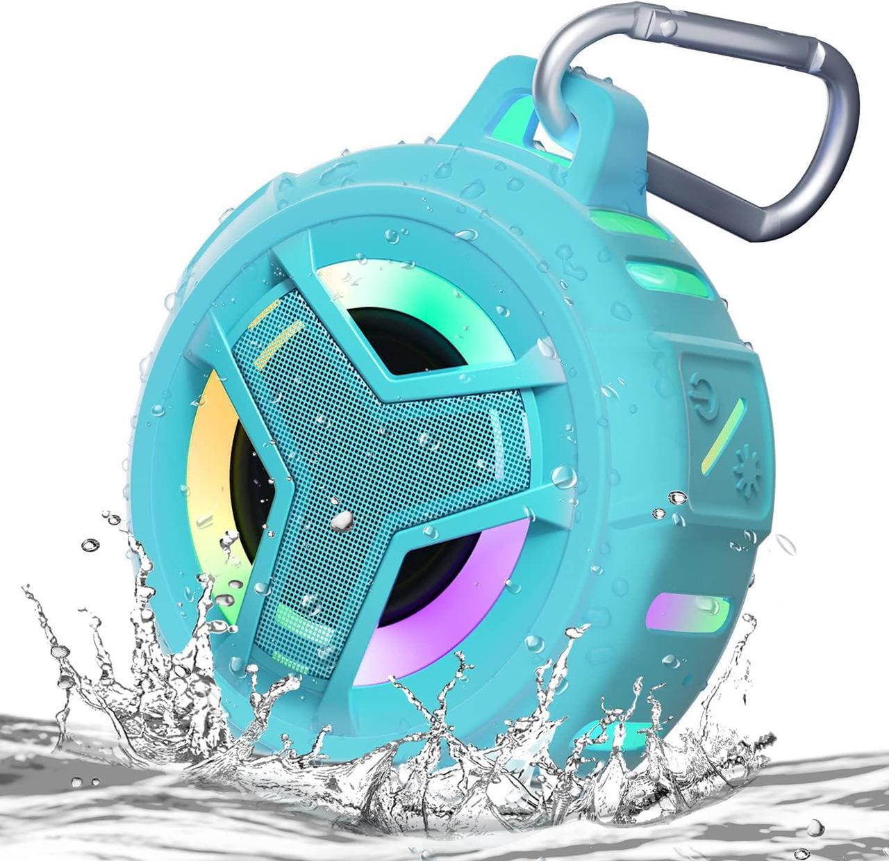 EBODA Waterproof Bluetooth Shower Speaker, IPX7 Floating Wireless Portable Speakers, True Wireless Stereo Speaker with Crisp Sound, 2000mAh with LED Light Show for Kayaking, Beach, Gifts-Sky Blue