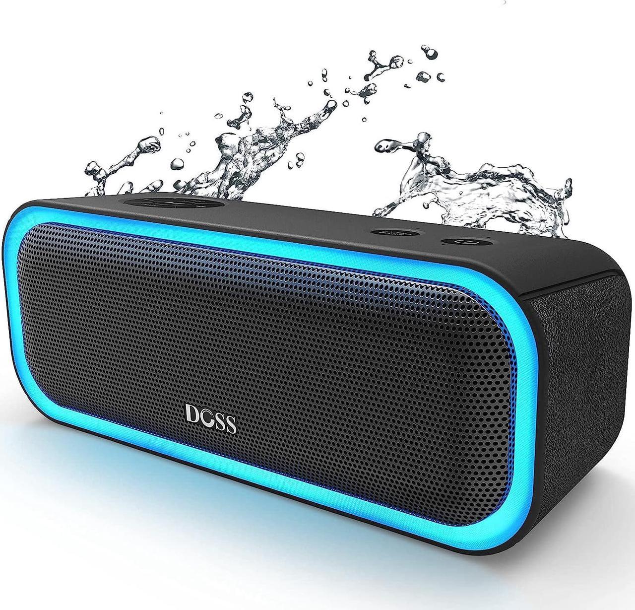 Bluetooth Speaker, DOSS SoundBox Pro Portable Wireless Bluetooth Speaker with 20W Stereo Sound, Active Extra Bass, IPX6 Waterproof, Wireless Stereo Pairing, Multi-Colors Lights, 20Hrs Playtime-Black