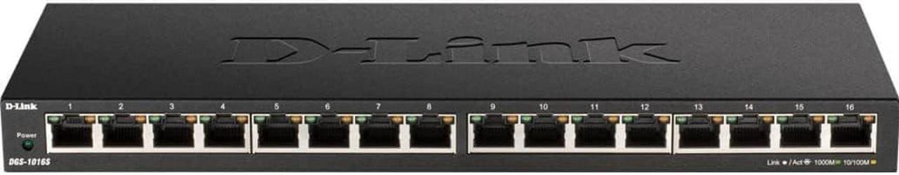 D-Link 16-Port Gigabit Ethernet Unmanaged Desktop Switch, SOHO, Fanless, Metal, Energy-Efficient Ethernet, QoS, Quiet Operation (DGS-1016S)