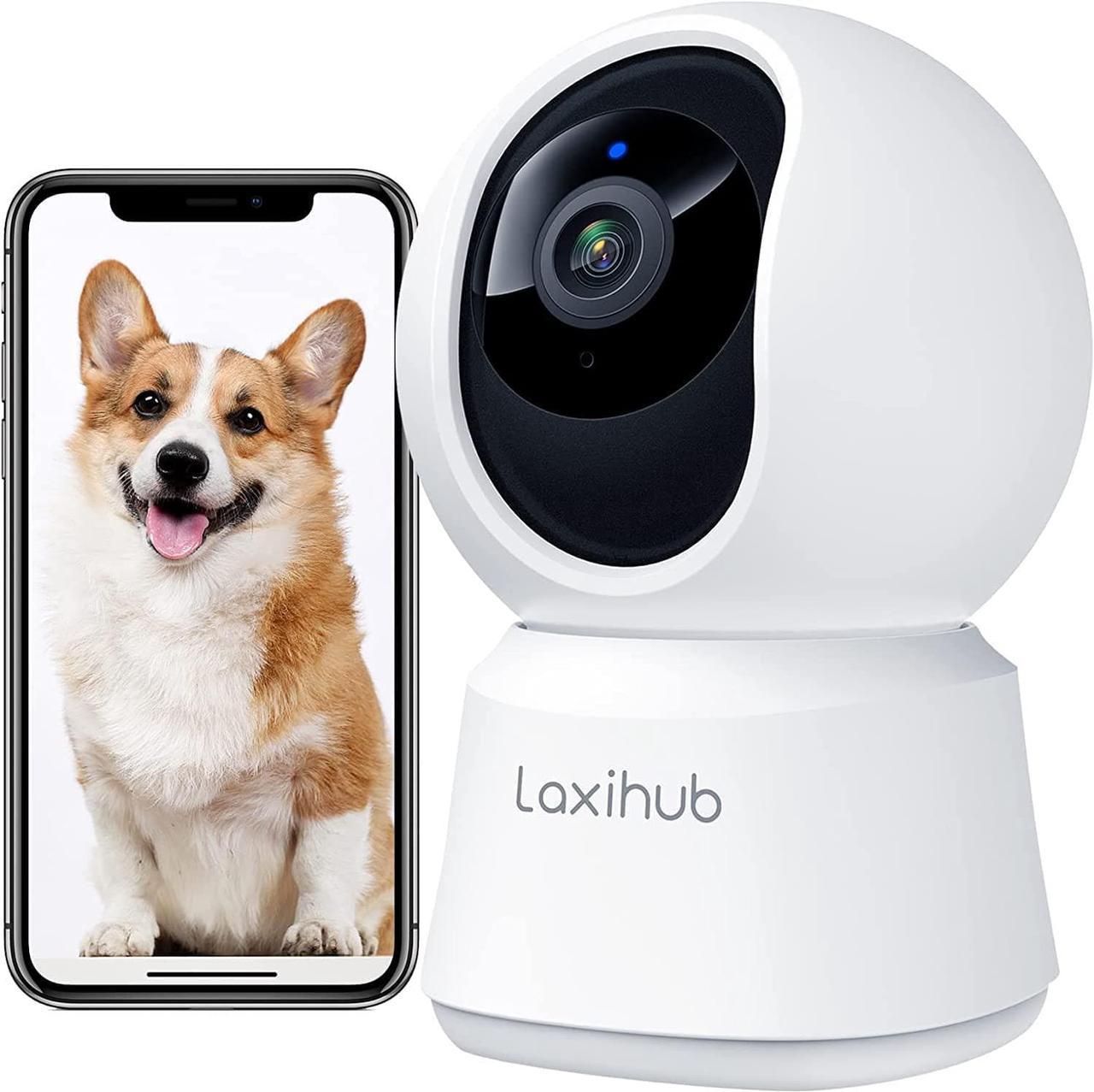 360° View Pet Camera with Phone app, Laxihub Security Camera, P2 Home Monitor for Cats & Dogs, Pan/Tilt, Motion & Sound Detection, Super IR Night Vision, 2.4g WiFi, Two-Way Audio, Works with Alexa