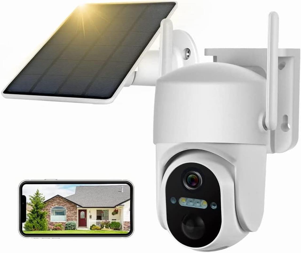 Security Cameras Wireless Outdoor Solar Battery Powered, Home WiFi Camera Surveillance Exterieur, Color Night Vision, 2-Way Audio, PTZ Outdoor Security Camera System, Motion Detection, Phone App Alert