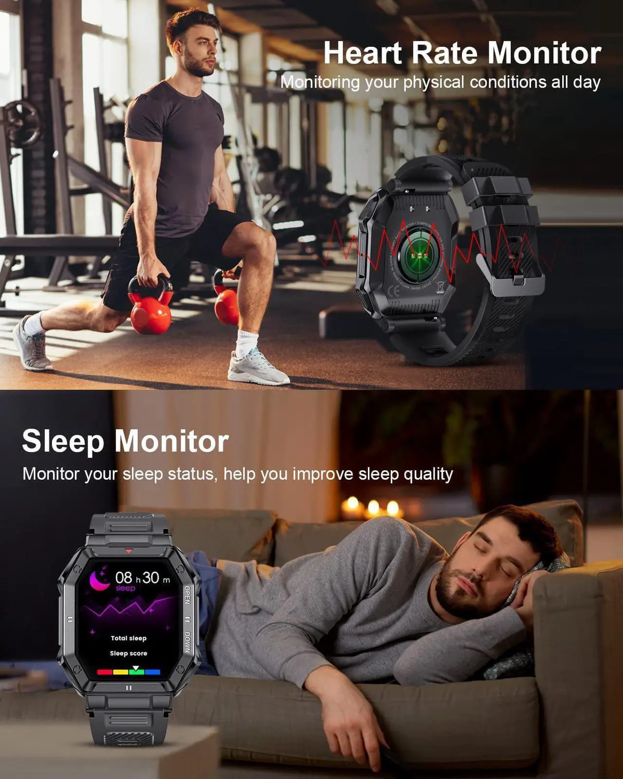 Alt view image 5 of 7 - LIGE Military Smart Watches for Men,5ATM Waterproof Outdoors Sport Fitness Activity Tracker Watch, 1.85'' HD Blood Pressure/Blood Oxygen/Heart Rate Monitor SmartWatches Compatible with iOS and Android