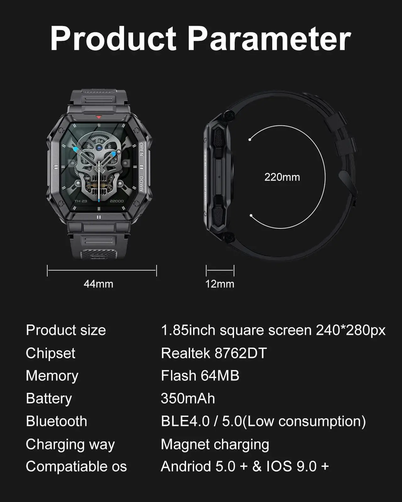 Alt view image 7 of 7 - LIGE Military Smart Watches for Men,5ATM Waterproof Outdoors Sport Fitness Activity Tracker Watch, 1.85'' HD Blood Pressure/Blood Oxygen/Heart Rate Monitor SmartWatches Compatible with iOS and Android