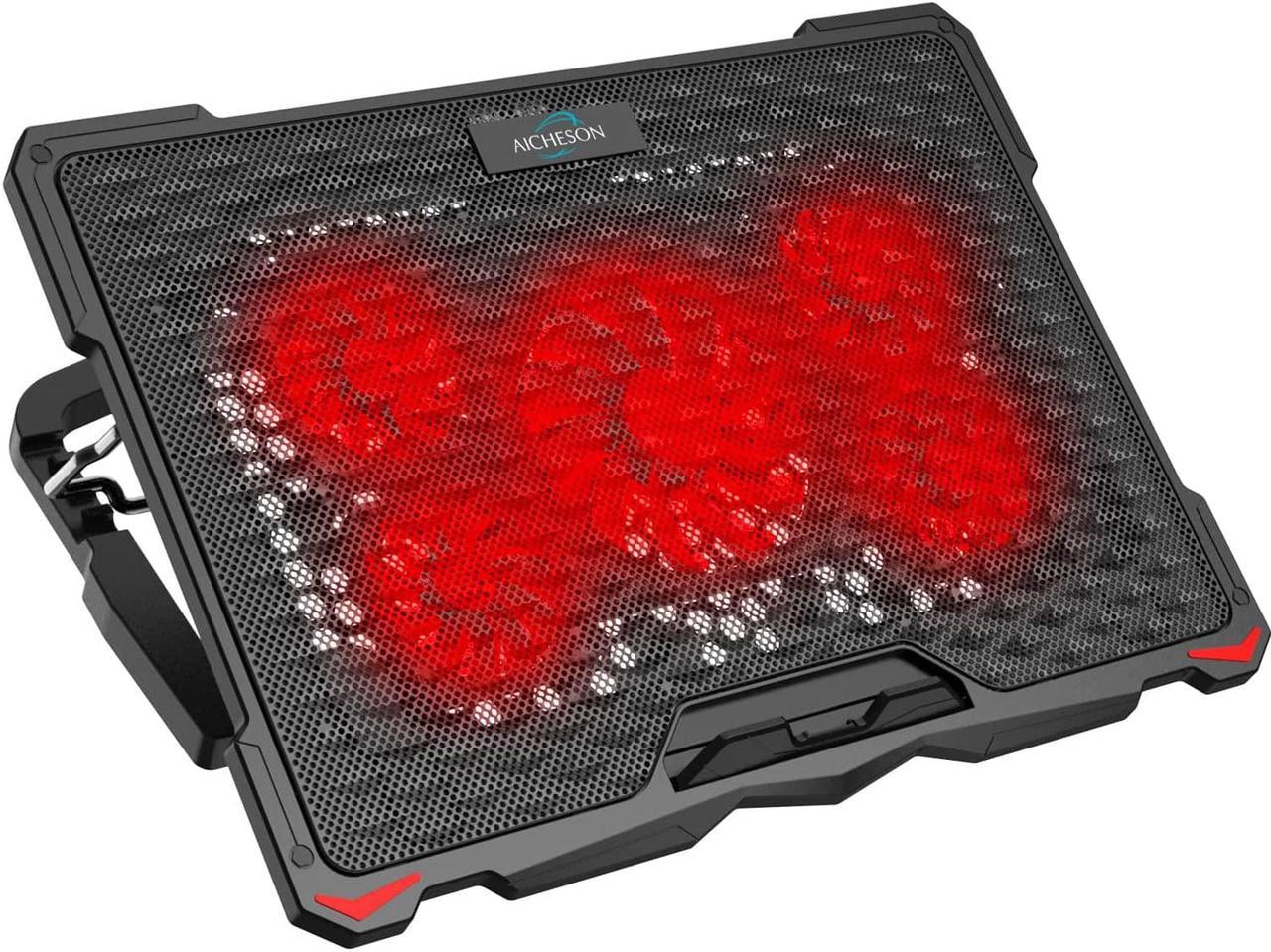 AICHESON Laptop Cooler Pad for 17.3" Notebook, Red Lights with 5 Cooling Fans