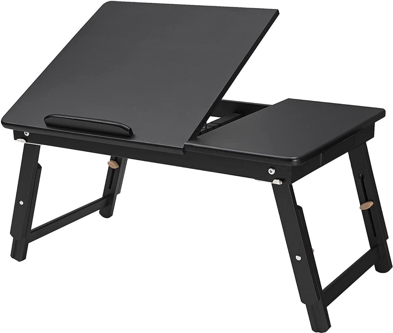 SONGMICS Multi-Functional Laptop Desk, Bed Tray Breakfast Table with Storage Drawer, Black ULLD01BK