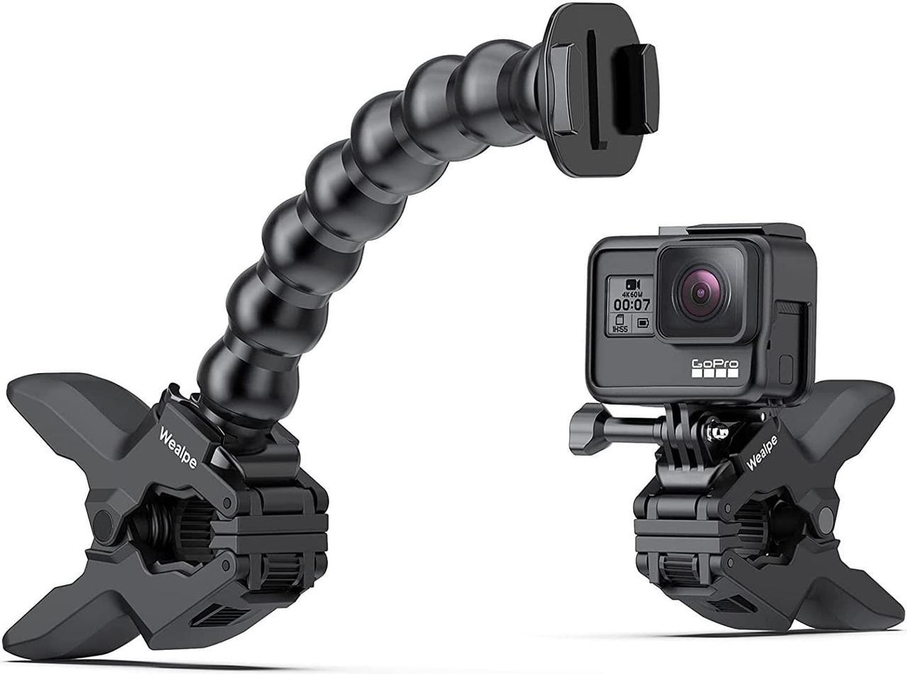 Wealpe Jaws Clamp Mount Flex Gooseneck Mount Compatible with GoPro Hero 11, 10, 9, 8, 7, Max, Fusion, Hero (2018), 6, 5, 4, Session, 3+, 3, 2, 1, DJI Osmo, Xiaomi Yi Cameras