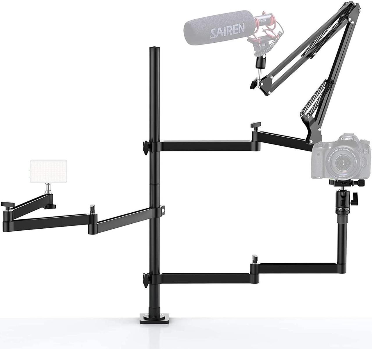 Live Broadcast Boom Arm, ULANZI Flexible Desk Mount Camera Arm Clamp Webcam Stand, Microphone Boom Arm for Blue Yeti Snowball Yeti Nano, Webcam, Camera, LED Light, Voice Recording, Podcasting