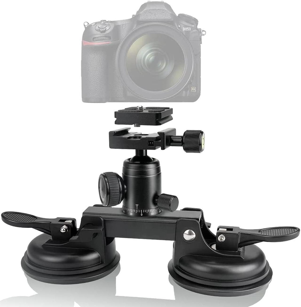 Heavy Duty (20 lbs Load) DSLR / Mirorrless Camera Suction Cup Hi-Speed Motion Car Mount Professional Camcorder Vehicle Holder w/Quick Release 360°Panorama Ball Head Compatible with Nikon Canon Sony