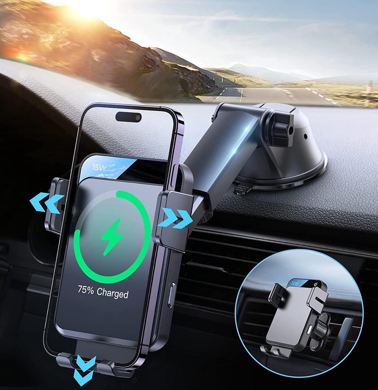 Wireless Car Charger, JOYROOM 15W Qi Fast Charging Car Charger Phone Holder Mount, Auto-Clamping Alignment Windshield Dashboard Air Vent Cell Phone Holder for iPhone 13 Pro Max 12 11, Galaxy S22/S20+