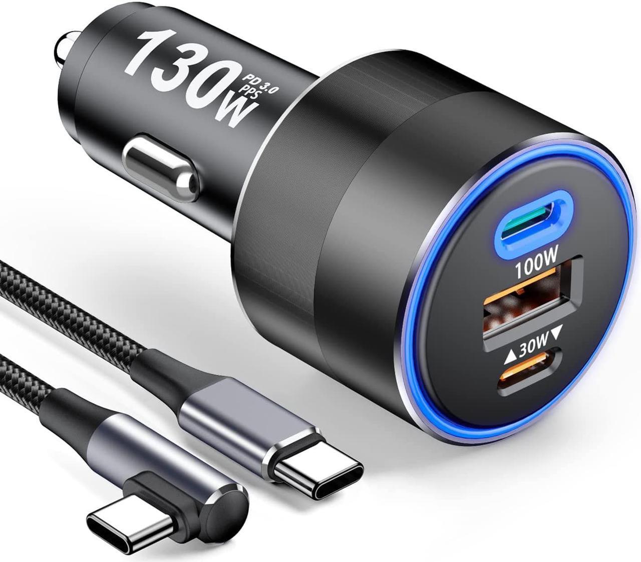 130W USB C Car Charger Adapter, 100W Type C PD 30W PPS 45W QC 30W 3 Port Super Fast Charging for MacBook Pro Laptop iPad pro iPhone 13 12 11 Pro Max Samsung S22 S21Ultra Note20 10Plus