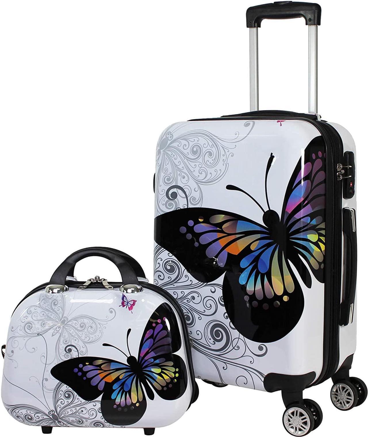 World Traveler 2 Piece Hardside Upright Spinner Luggage Set, Butterfly, One Size