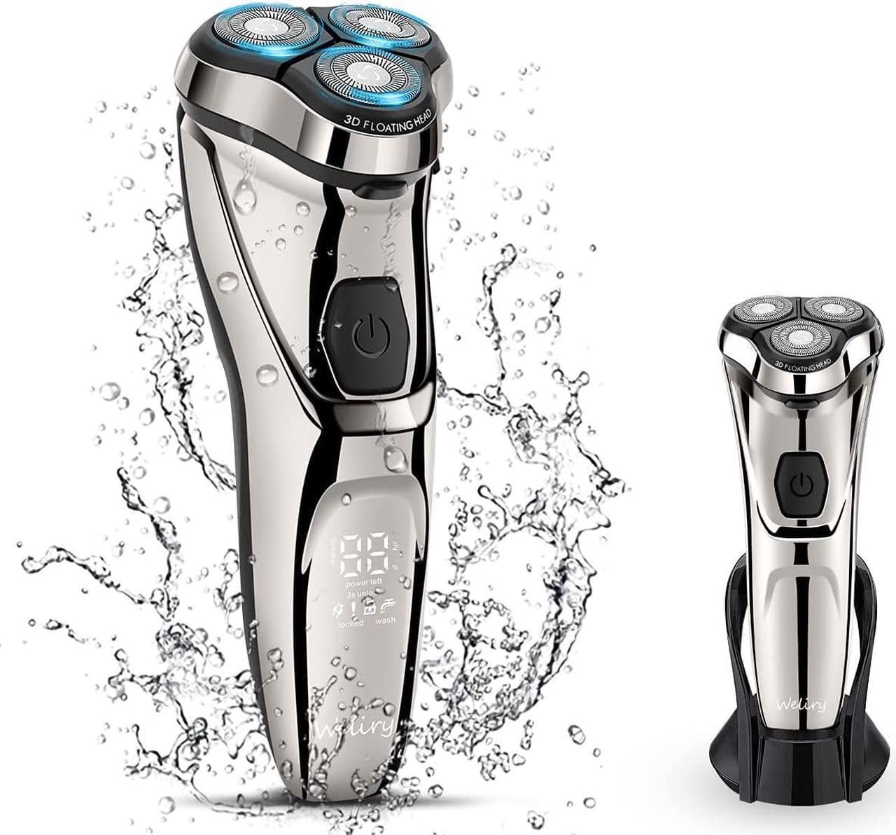 WELIRY Electric Razor for Men Electric shaver Mens for Shaving With Pop-up Trimmer Electric Rotary Shavers for Men Wet & Dry Cordless Waterproof USB Rechargeable