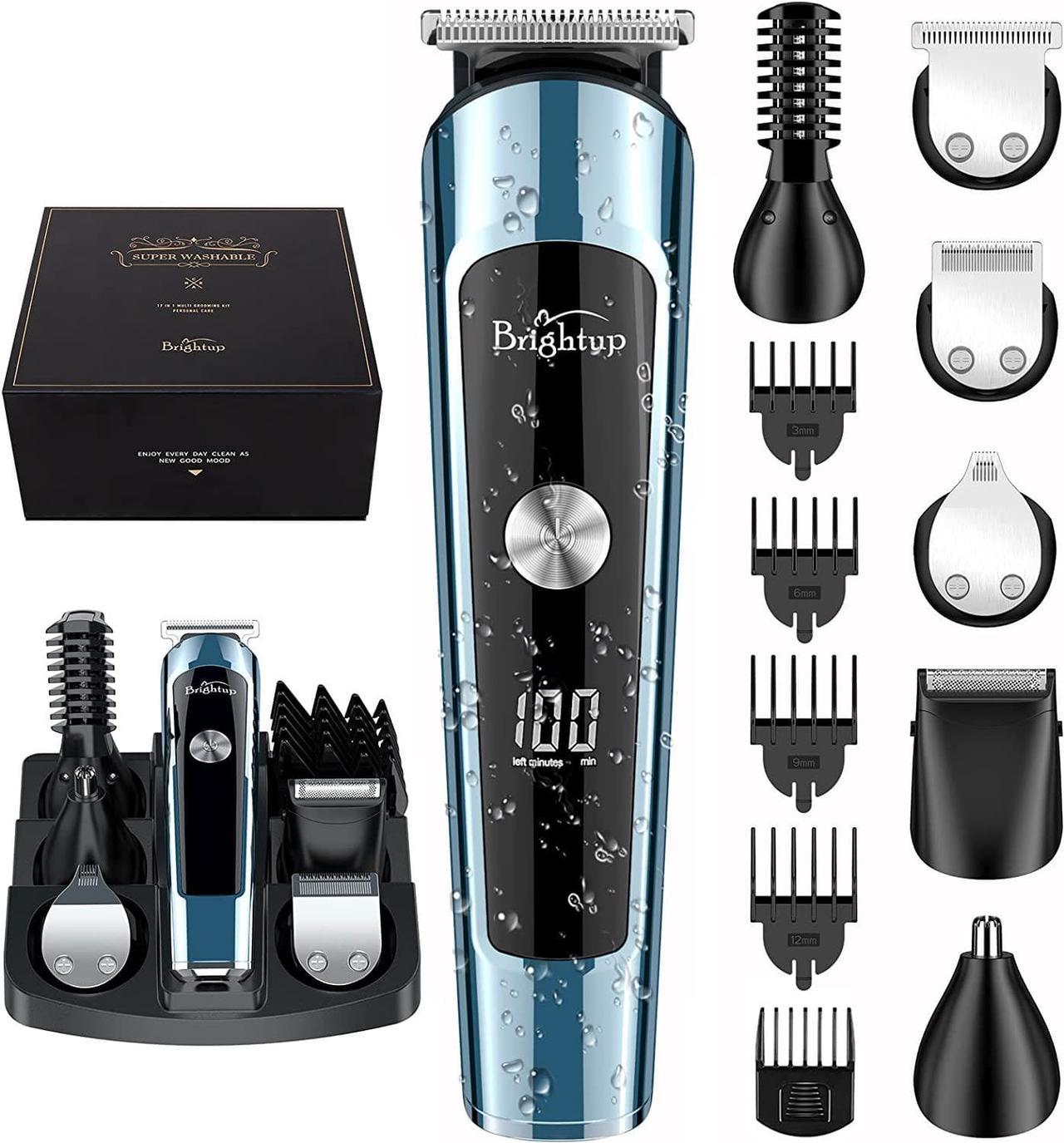 Brightup Beard Trimmer for Men, Hair Clippers & Hair Trimmer for Men, IPX7 Waterproof Mustache Face Nose Ear Body Shavers Electric Razor Men, Mens Gifts, USB Rechargeable & LCD Display, FK-8788T