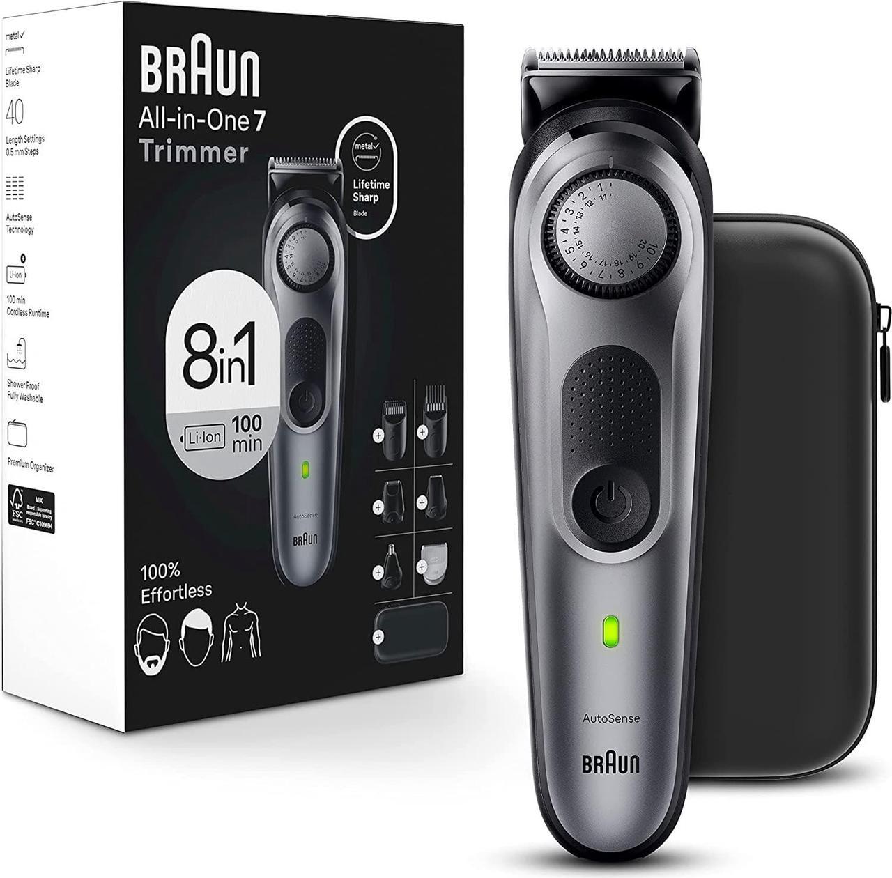 Braun All-in-One Style Kit Series 7 7410, 8-in-1 Trimmer for Men with Beard Trimmer, Body Trimmer for Manscaping, Hair Clippers & More, Brauns Sharpest Blade, 40 Length Settings, Waterproof