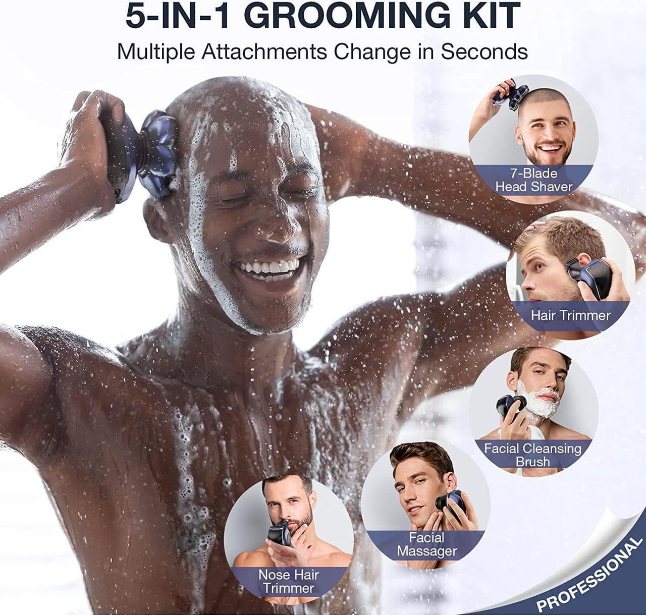 Alt view image 6 of 7 - Head Shaver 7D, Wyklaus Upgrade Head Shavers for Bald Men, Head Electric Razor with Nose Hair Trimmer, Waterproof Wet/Dry Mens Grooming Kit, Anti-Pinch, LED Display, USB Rechargeable